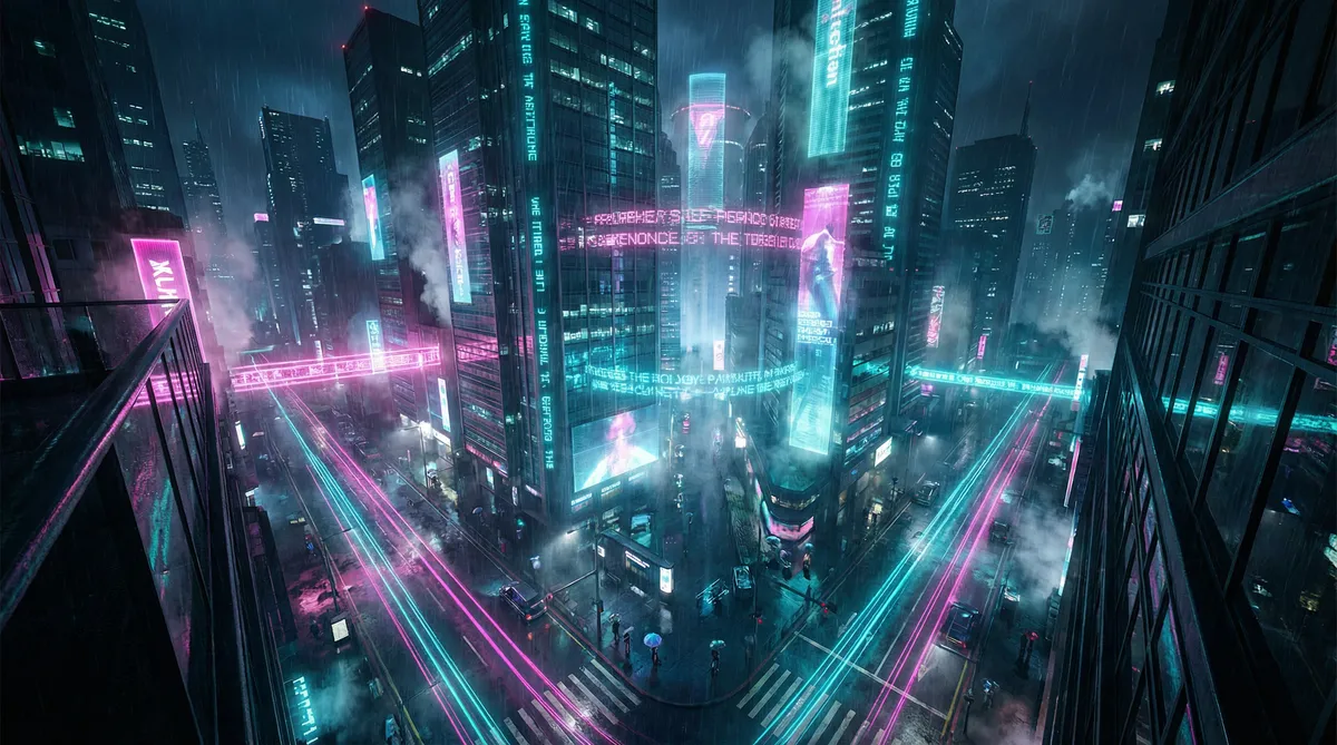 高压监狱高压美版免费 竖屏短剧平台首页背景 - 赛博朋克都市夜景